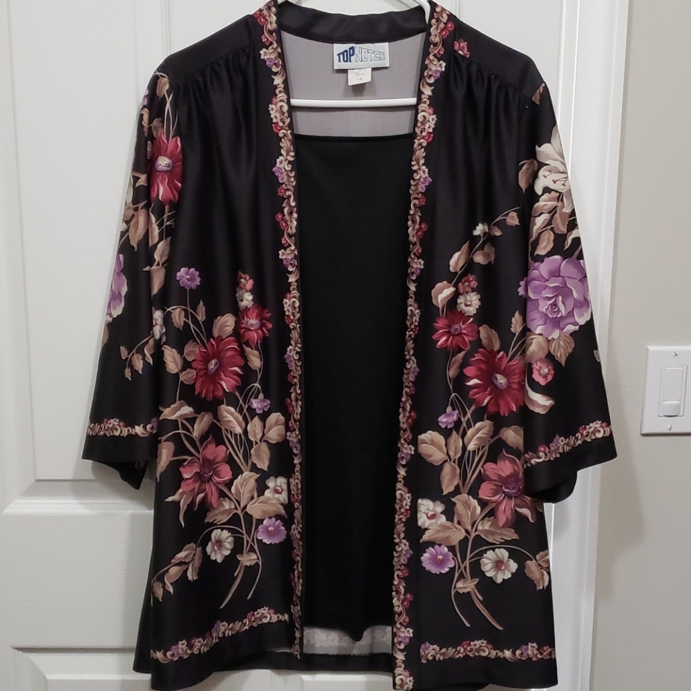 Black Florial Print Jacket with Built in Tank s16 - Picture 2 of 5